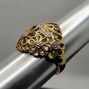 Two Tone Floral Filigree Ring Vintage Gold and Silver Tone